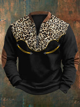 Herren Retro Western Leopard Print Casual Reiß verschluss Sweatshirt